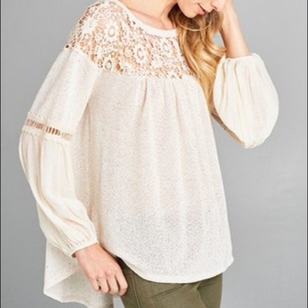 New Boho chic lace balloon long sleeve top blouse